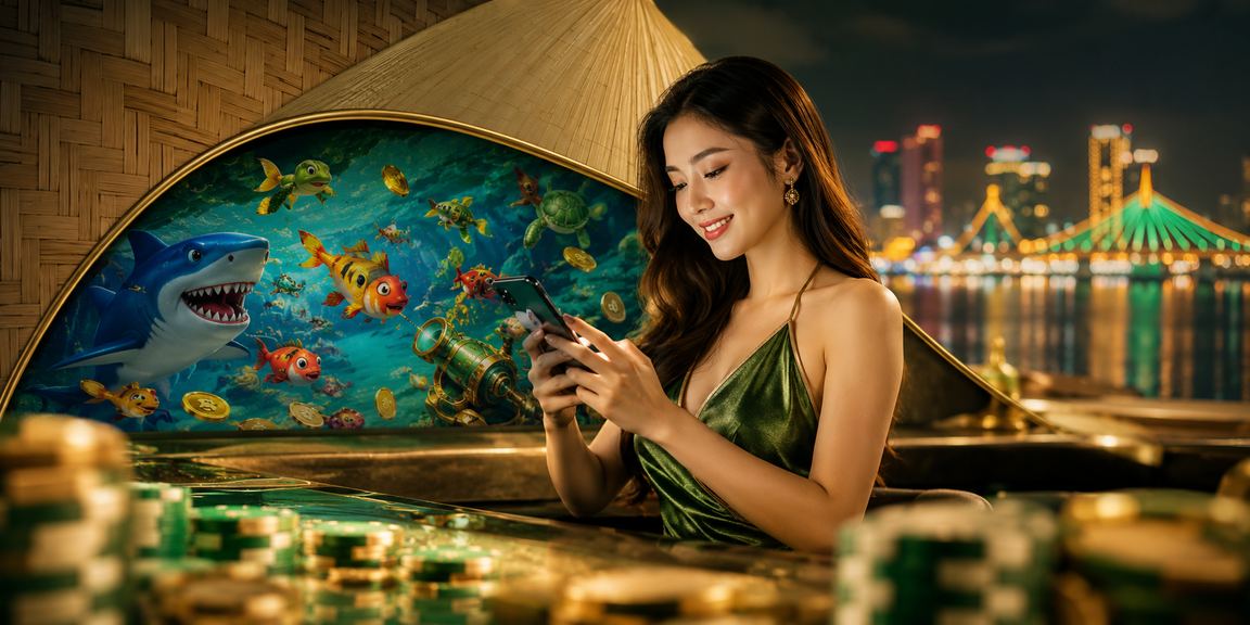 Người chơi tại Đà Nẵng mặc áo dài truyền thống, tham gia trò chơi bắn cá trực tuyến
